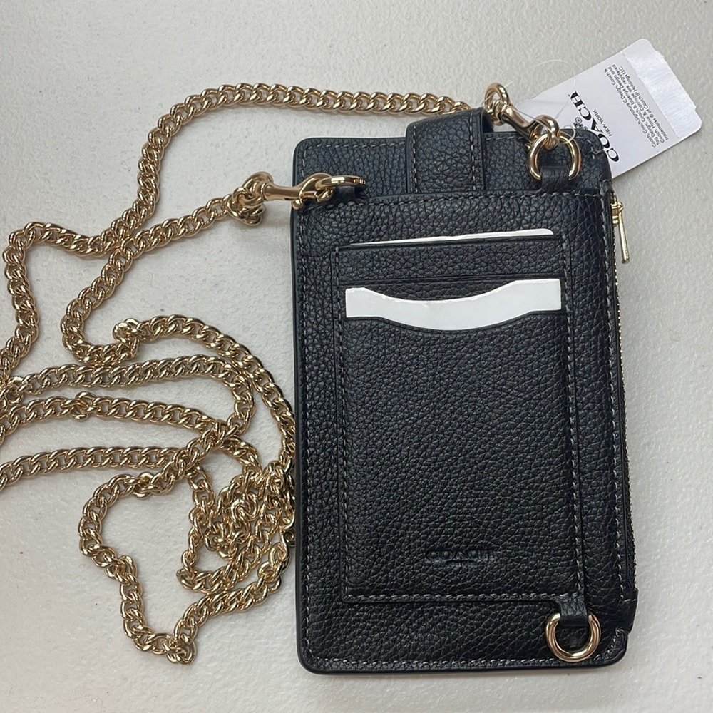 Coach Black Leather Wallet with Gold Chain